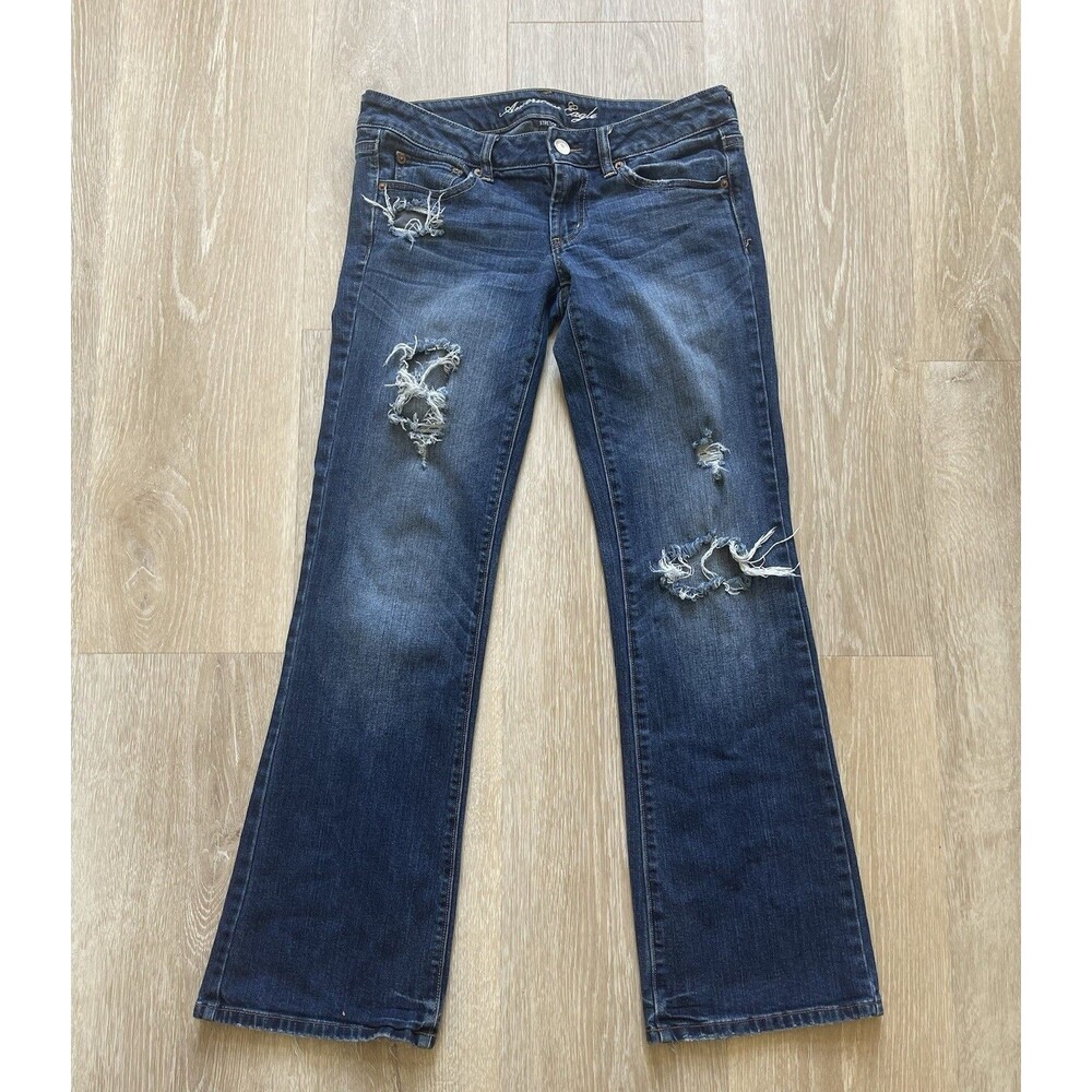American Eagle Outfitters blue bootcut distressed jeans|Size 6